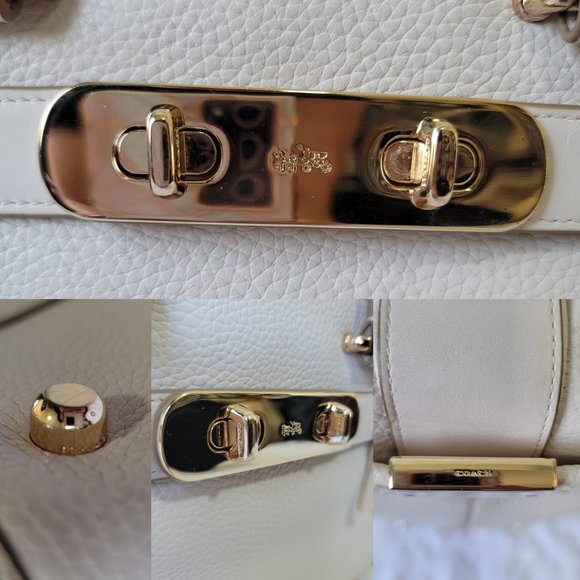 COACH Swagger Carryall Pebbled White Leather Top Handle Bag Gold - Picture 9 of 13